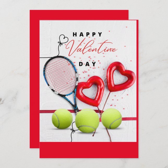 Cartes Pour Fêtes Annuelles Tennis Saint-Valentin avec AMOUR pour Joueur (Devant / Derrière)