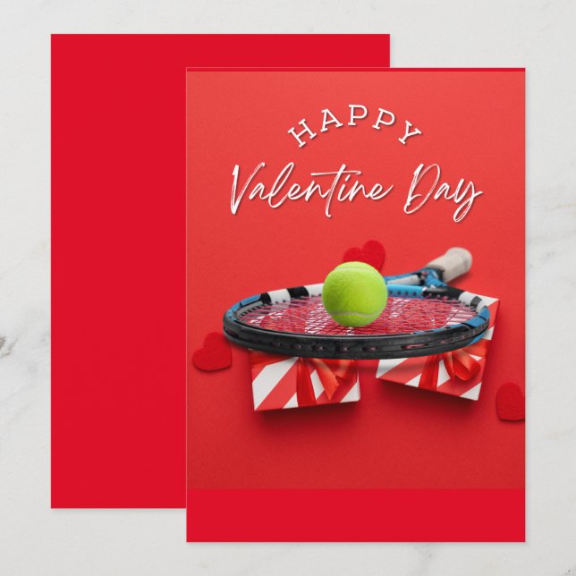 Cartes Pour Fêtes Annuelles Tennis Saint Valentin avec AMOUR pour Joueur rouge (Devant / Derrière)