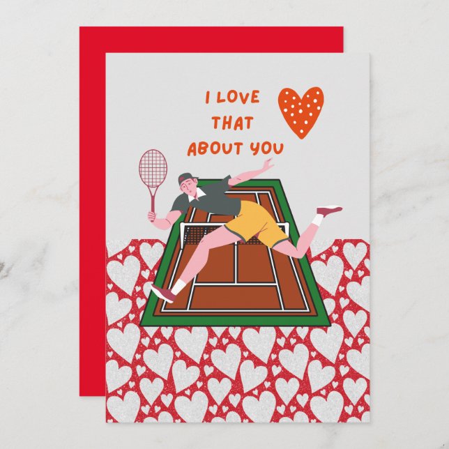 Cartes Pour Fêtes Annuelles Tennis Saint-Valentin avec AMOUR pour Joueur rouge (Devant / Derrière)