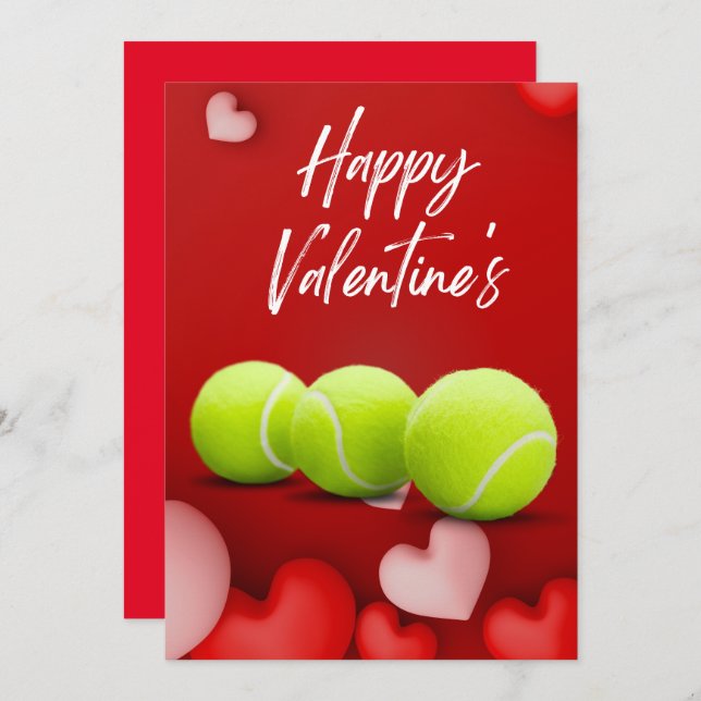 Cartes Pour Fêtes Annuelles Tennis Saint-Valentin avec AMOUR pour Joueur rouge (Devant / Derrière)