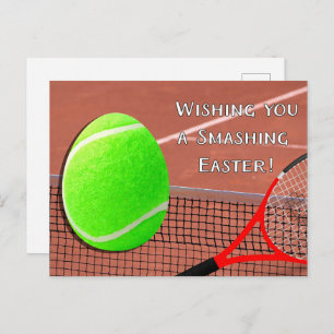 Cartes Pour Fêtes Annuelles Tennis Smashashing Pâques avec balle de tennis Oeu