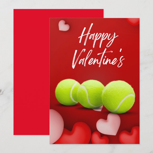 Cartes Pour Fêtes Annuelles Tennis Valentine's Day avec AMOUR pour Joueur roug (Devant / Derrière)