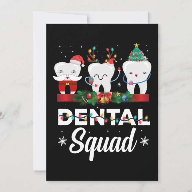 Cartes Pour Fêtes Annuelles Tenue de l'équipe dentaire de Noël Drôle de dentis (Devant)