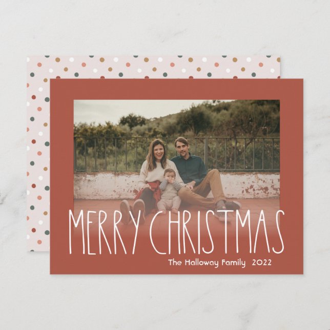 Cartes Pour Fêtes Annuelles Terracotta Boho Polka Dot Christmas Faded Photo (Devant / Derrière)