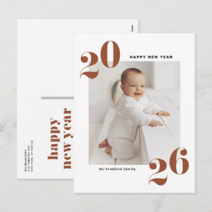Cartes Pour Fêtes Annuelles Terracotta Bold Typographie 2025 Nouvel An Photo