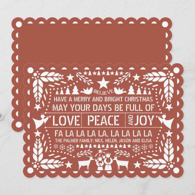 Cartes Pour Fêtes Annuelles Terracotta Love Peace Joie papel picado Noël (Devant / Derrière)