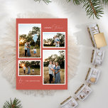 Cartes Pour Fêtes Annuelles Terracotta Rétro Boho Minimaliste Quatre Photo<br><div class="desc">Cette conception minimaliste de la carte de vacances à quatre photos en terre cuite rétro Boho dispose d'un cadre doux et chaleureux de rouge muet avec un élégant appariement de typographie simple et de script délicat offrant des Bonnes Fêtes de "Joyeux Noël" ou "Joyeux et lumineux". Ce charmant style minimaliste...</div>