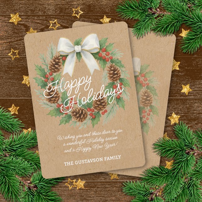 Cartes Pour Fêtes Annuelles Terrain Décembre Classé Avec Aquarelle Bow Blanche (Créateur téléchargé)