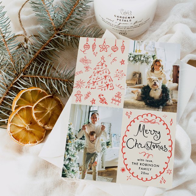 Cartes Pour Fêtes Annuelles Terre Boho Main tirée Joyeux Noël 2 Photo (Créateur téléchargé)