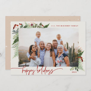 Cartes Pour Fêtes Annuelles Terre Boho Vert Bourgogne Beige Vacances Photo