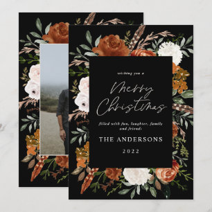 Cartes Pour Fêtes Annuelles Terre cuite noire florale botanique élégante photo