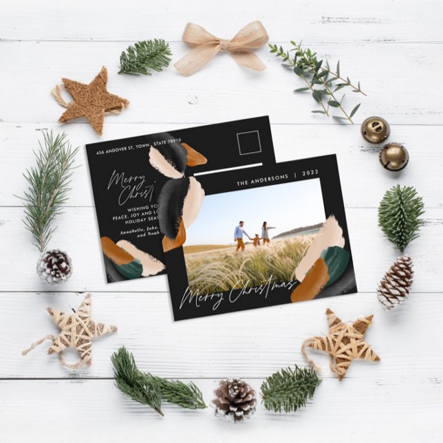 Cartes Pour Fêtes Annuelles Terre cuite noire moderne minime aquarelle photo (Créateur téléchargé)