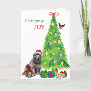 Cartes Pour Fêtes Annuelles Terre-Neuve Chien, Oiseau et Arbre de Noël