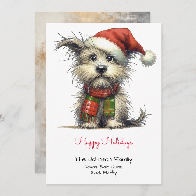 Cartes Pour Fêtes Annuelles Terrier Chiot dans un Santa Hat Happy (Devant / Derrière)