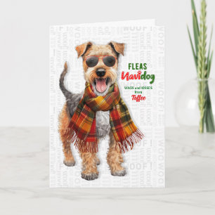 Cartes Pour Fêtes Annuelles Terrier Gallois Chien Drôle Puces Navidog avec Nom