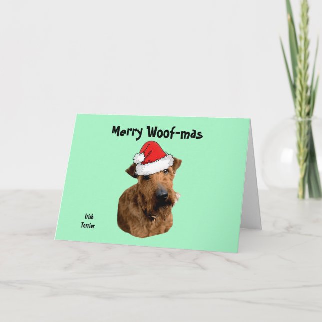 Cartes Pour Fêtes Annuelles Terrier Irlandais avec un chapeau de Père Noël   (Devant)