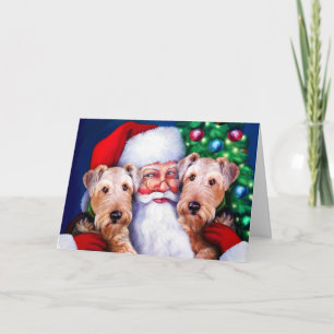 Cartes Pour Fêtes Annuelles Terriers d'Airedale de Père Noël à Noël