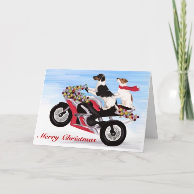 Cartes Pour Fêtes Annuelles Terriers de Jack Russell montant une moto (Devant)
