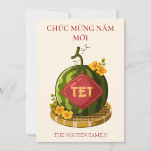 Cartes Pour Fêtes Annuelles Tét Melon d'Eau avec Fleurs d'Ochna Nouvel An Luna