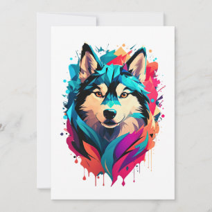Cartes Pour Fêtes Annuelles Tête de Chien Husky coloré Vibrant Husky Amateurs