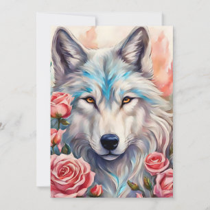 Cartes Pour Fêtes Annuelles tête de loup roses roses animal peinture