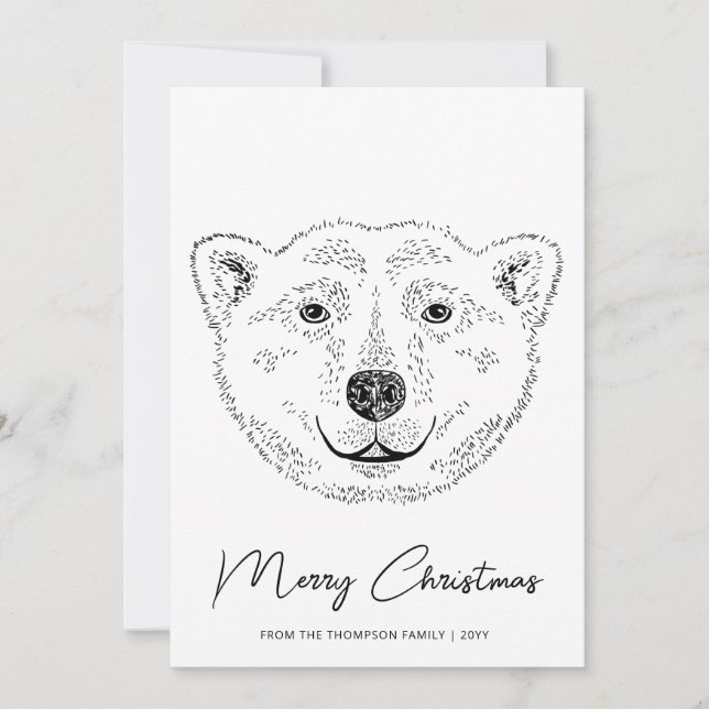 Cartes Pour Fêtes Annuelles Tête d'ours polaire simple - Croquis d'art en lign (Devant)