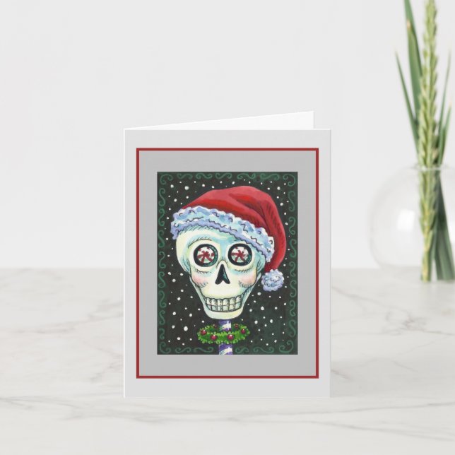 CARTES POUR FÊTES ANNUELLES TÊTE MORTE PÈRE NOËL SKULL, HUMOUR SKELETON DE NOË (Devant)