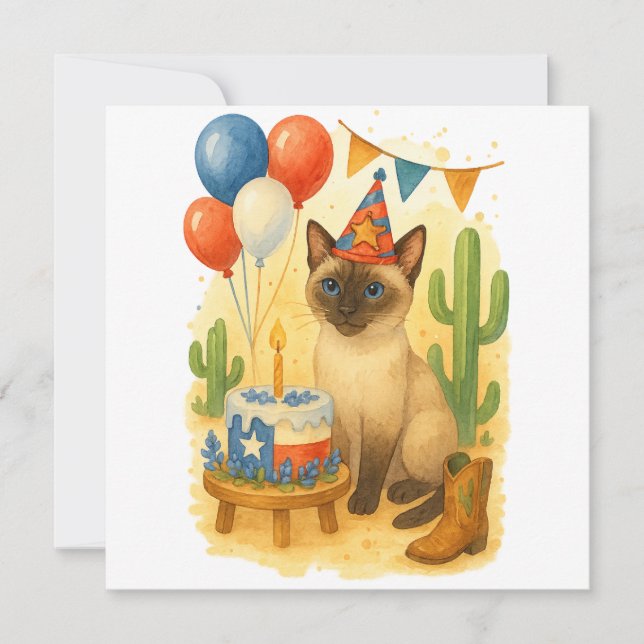 Cartes Pour Fêtes Annuelles Texas Birthday Themed for Cat Lovers  (Devant)
