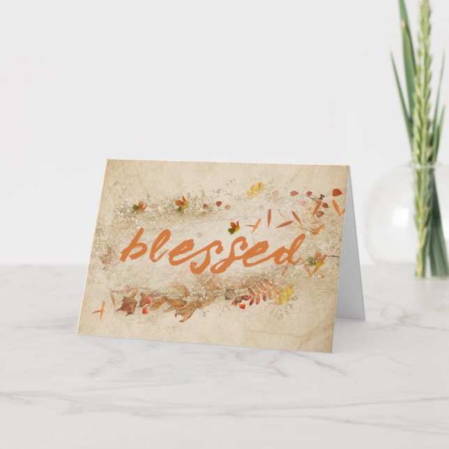 Cartes Pour Fêtes Annuelles Texte Béni Avec Feuilles Automnes (Devant)