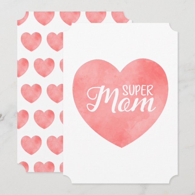 Cartes Pour Fêtes Annuelles Texte de super maman dans un cœur rose, conception (Devant / Derrière)