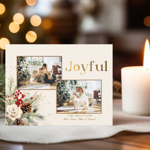 Cartes Pour Fêtes Annuelles Texte joyeux de Noël Floral Or 2-Photo
