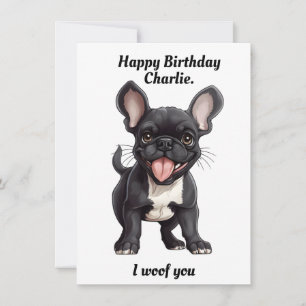 Cartes Pour Fêtes Annuelles Texte personnalisé, anniversaire Frenchie chiot an