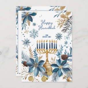 Cartes Pour Fêtes Annuelles Texte personnalisé Blue Blossom Hanoukka Menorah