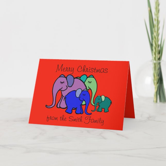 Cartes Pour Fêtes Annuelles Texte personnalisé Cartoon Elephant Famille Noël (Devant)