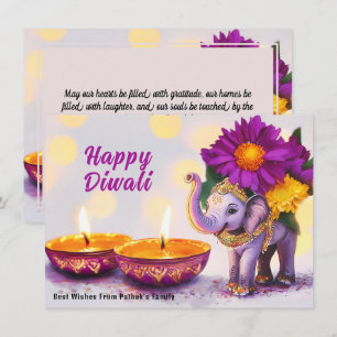 Cartes Pour Fêtes Annuelles Texte personnalisé, Diwali Elephant Elegance