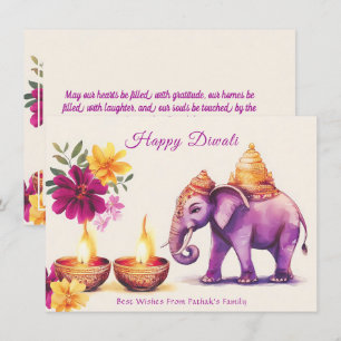 Cartes Pour Fêtes Annuelles Texte personnalisé, Diwali Elephant Grace