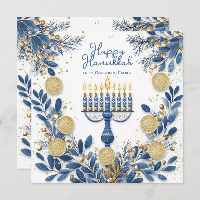 Cartes Pour Fêtes Annuelles Texte personnalisé Festive Foliage Hanoukka (Devant / Derrière)