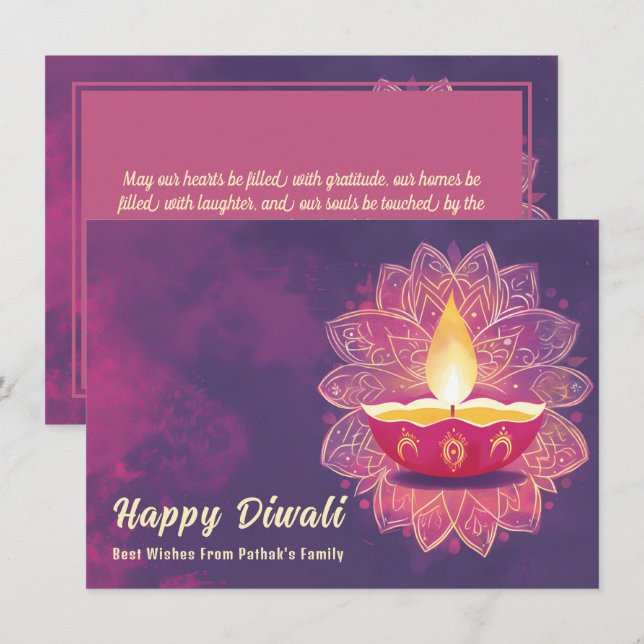 Cartes Pour Fêtes Annuelles Texte personnalisé, fleurs de Diwali radiant (Devant / Derrière)
