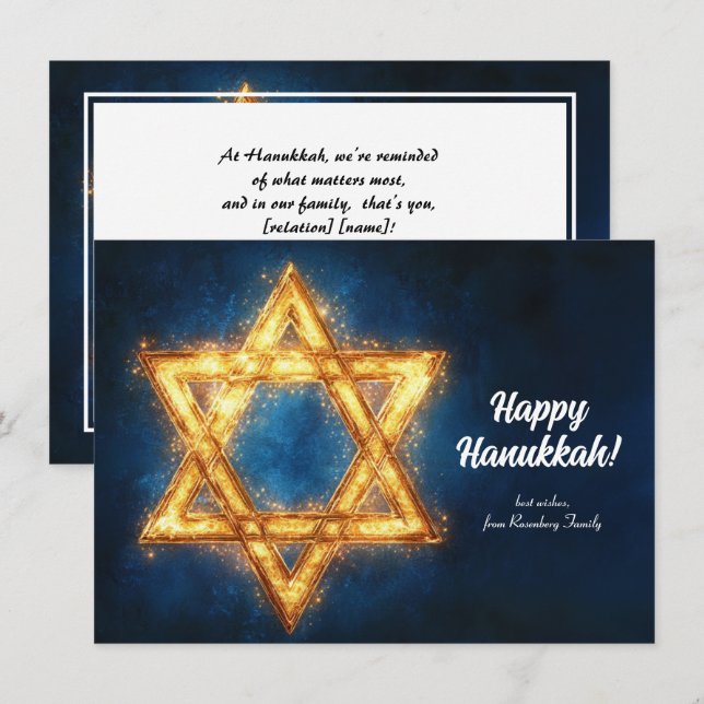 Cartes Pour Fêtes Annuelles Texte personnalisé Happy Hanoukka ✡️, Star of Davi (Devant / Derrière)