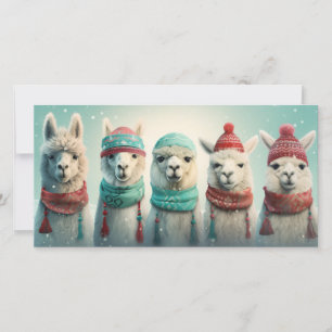 Cartes Pour Fêtes Annuelles Texte personnalisé Llamas d'hiver