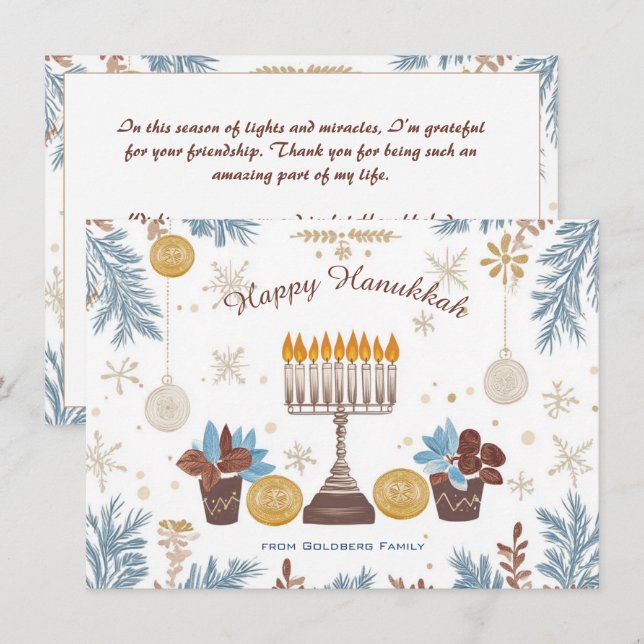 Cartes Pour Fêtes Annuelles Texte personnalisé Menorah Glow : une aquarelle Ha (Devant / Derrière)