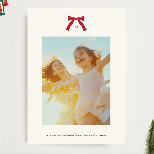 Cartes Pour Fêtes Annuelles Texte rouge de Noël simple et photos personnalisée (Créateur téléchargé)