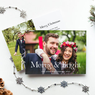 Cartes Pour Fêtes Annuelles Texte unique élégant Deux photos joyeuses et lum