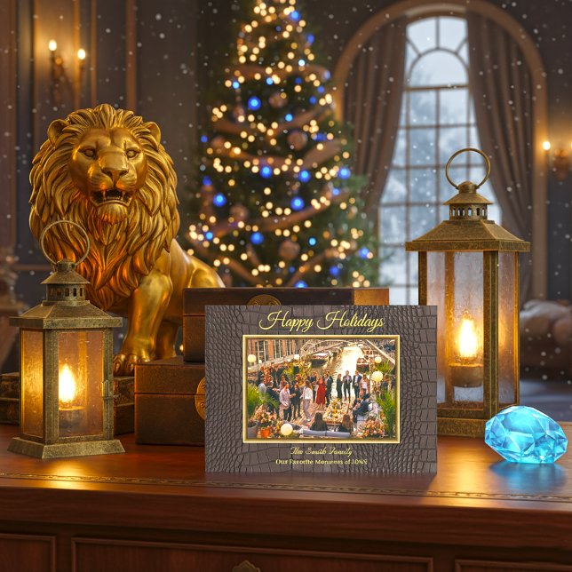 Cartes Pour Fêtes Annuelles Texture de faux alligator marron imprimée (Luxury Brown Alligator Print Frame Photo Holiday Card)