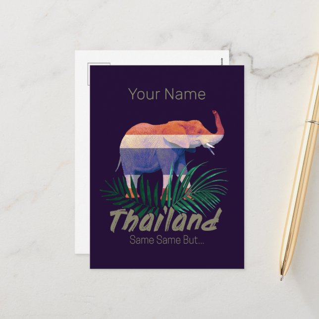 Cartes Pour Fêtes Annuelles Thaïlande Elephant Drapeau Jungle Feuille Souvenir (Devant/Arrière en situation)