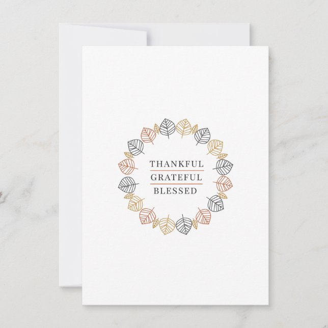 Cartes Pour Fêtes Annuelles "Thankful Grateful Blessed" Elegant Autumn Wreath  (Devant)