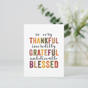 Cartes Pour Fêtes Annuelles Thankful Grateful Blessed Thanksgiving