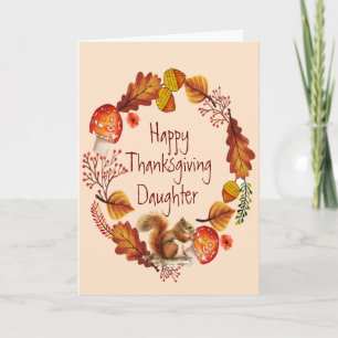 Cartes Pour Fêtes Annuelles Thankgiving Automne Rouge écureuil Fille