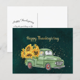Cartes Pour Fêtes Annuelles Thankgiving Green Truck Sunflowers Business