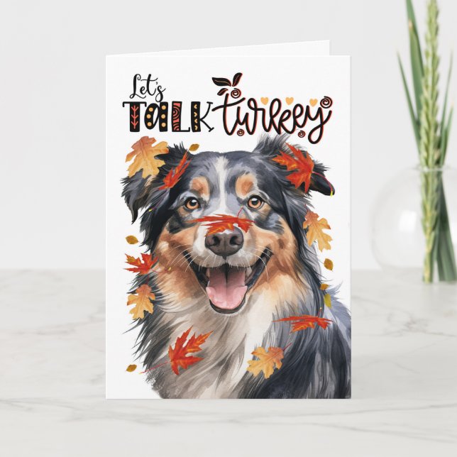Cartes Pour Fêtes Annuelles Thanksgiving Anglais Berger Chien Parlons Turquie (Devant)